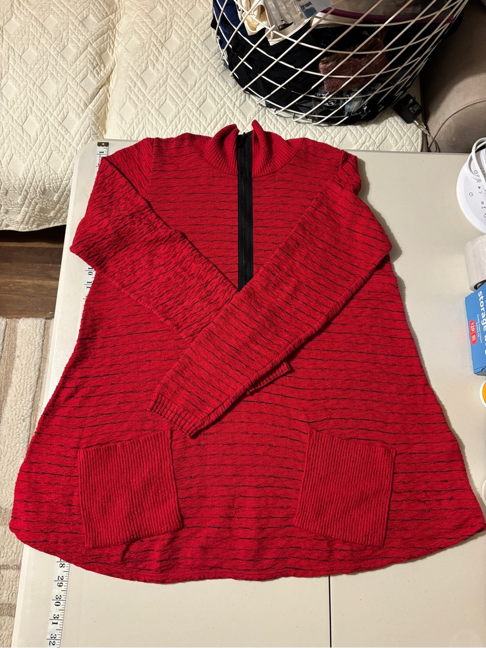 Womens Red Half-Zip Lagenlook Sweater Oversized Extra Large Relaxed Comfort 3D - Picture 7 of 10